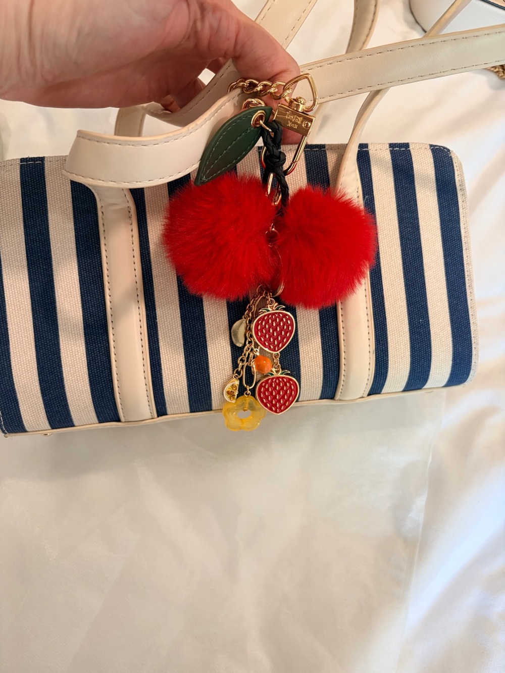 Betsey Johnson Red Pom Pom Strawberry Charm Shoulder Bag Accessory